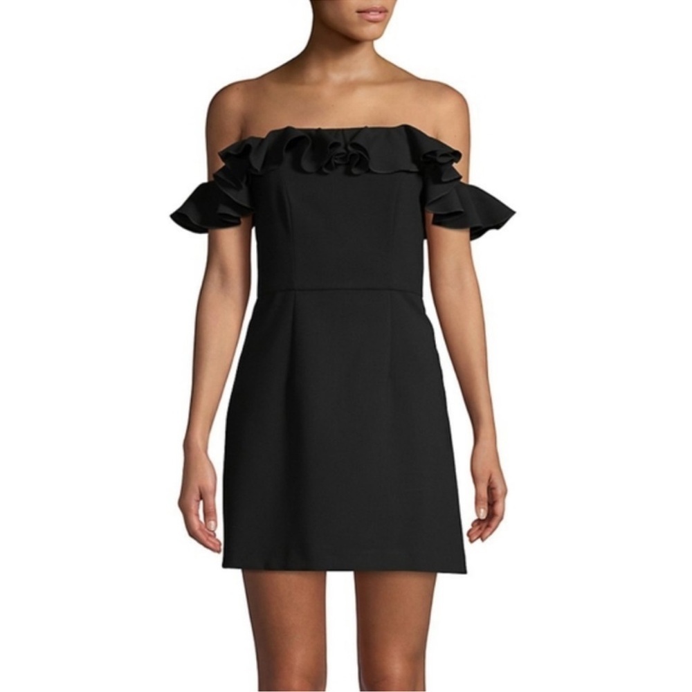 NWT French Connection whisper ruffle off the shoulder mini dress black size 2